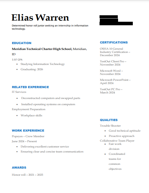 Image of resume and transcript